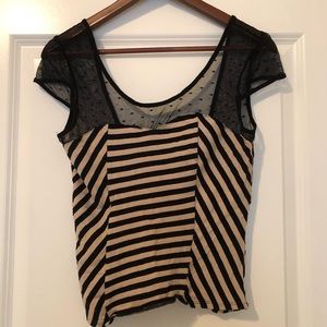 Monteau Shirt Crop Top Womens Black Tan Size M